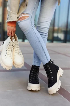 Damskie Wiosenne Botki Trapery Czarne Larina