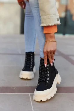 Damskie Wiosenne Botki Trapery Czarne Larina