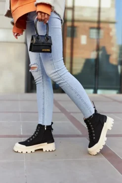 Damskie Wiosenne Botki Trapery Czarne Larina