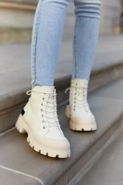 Damskie Wiosenne Botki Trapery Jasnobeżowe Larina