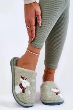 Damskie Świąteczne Papcie Z Reniferem Zielone Millio