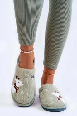 Damskie Świąteczne Papcie Z Reniferem Zielone Millio