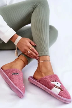 Damskie Świąteczne Papcie Z Reniferem Fioletowe Millio