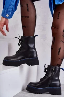 Damskie Wiązane Botki Glany Czarne Callie