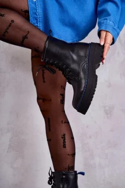 Damskie Wiązane Botki Glany Czarne Callie