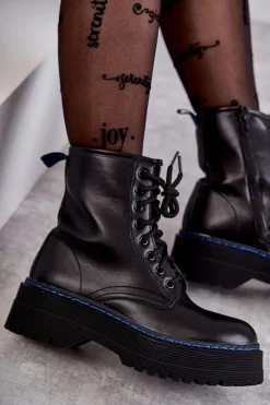 Damskie Wiązane Botki Glany Czarne Callie