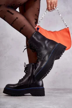 Damskie Wiązane Botki Glany Czarne Callie