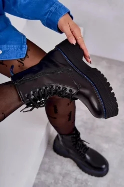 Damskie Wiązane Botki Glany Czarne Callie