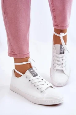 Damskie Wiązane Klasyczne Trampki Białe Eleya