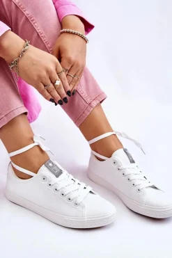 Damskie Wiązane Klasyczne Trampki Białe Eleya