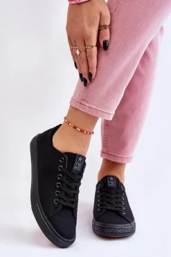Damskie Wiązane Klasyczne Trampki Czarne Eleya