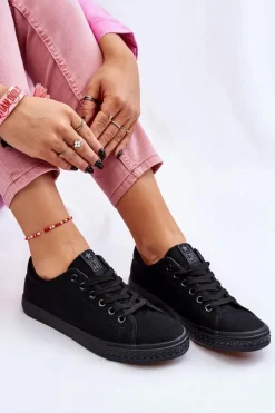 Damskie Wiązane Klasyczne Trampki Czarne Eleya