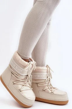 Damskie Wiązane Śniegowce Beżowe Soia