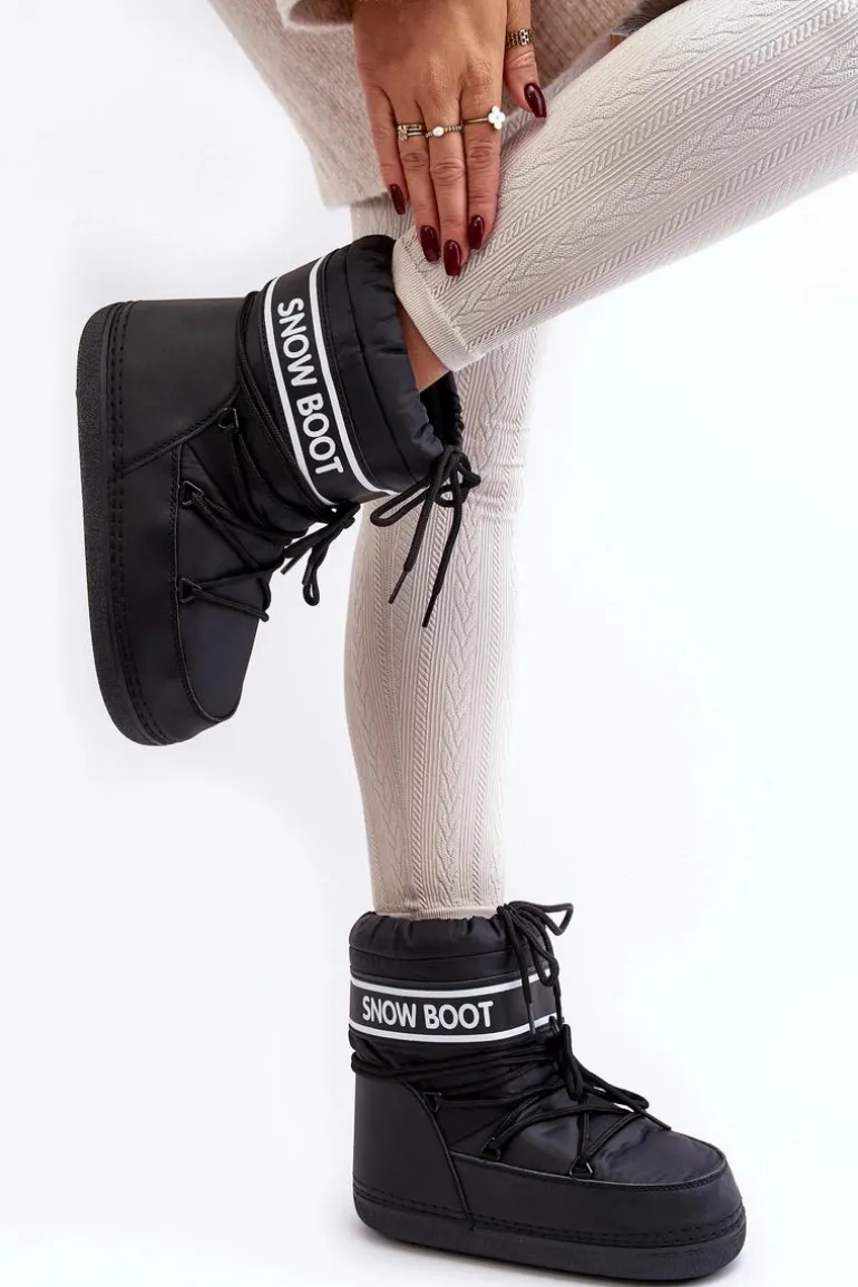 Damskie Wiązane Śniegowce Czarne Soia
