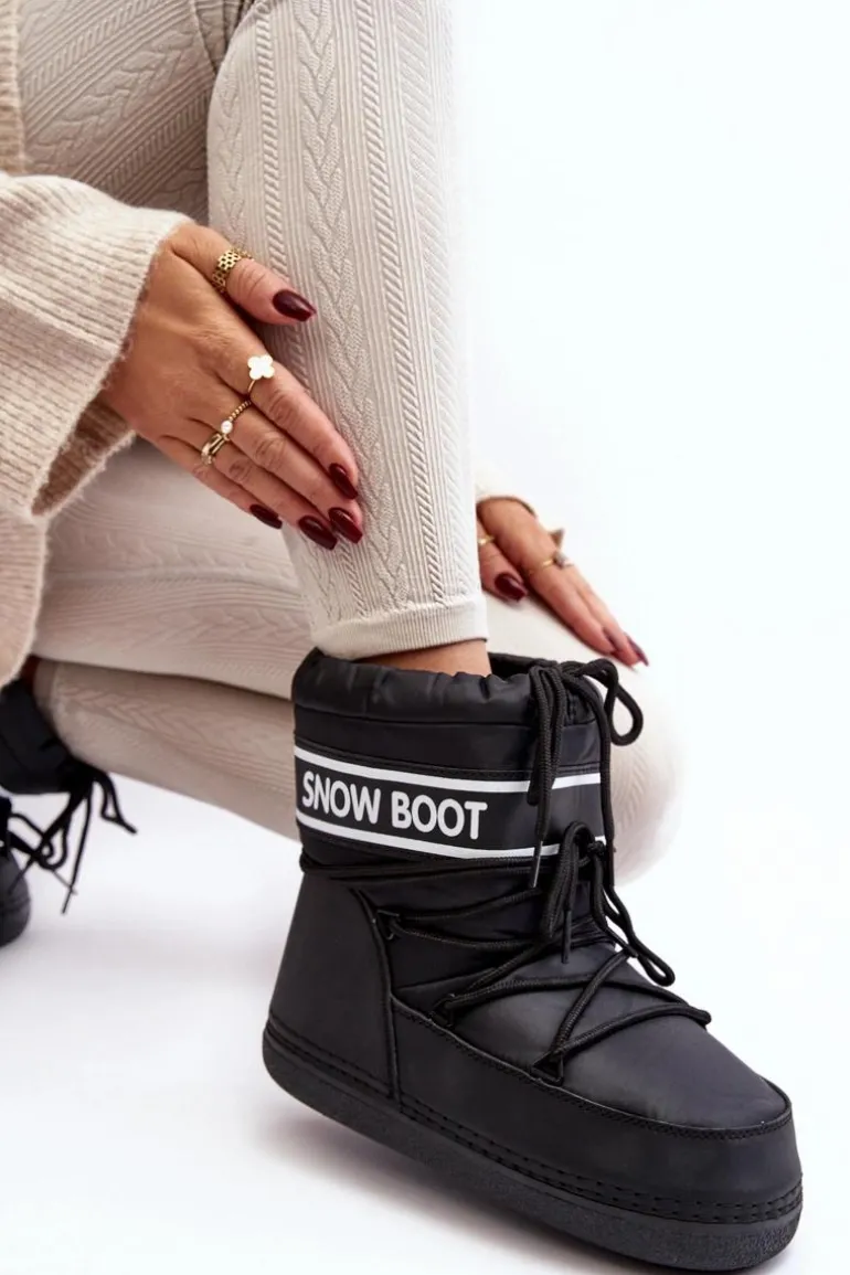 Damskie Wiązane Śniegowce Czarne Soia