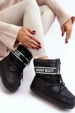 Damskie Wiązane Śniegowce Czarne Soia