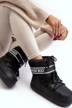 Damskie Wiązane Śniegowce Czarne Soia