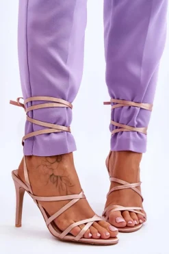 Damskie Wiązane Sandałki Na Szpilce Beżowe Meya