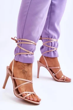 Damskie Wiązane Sandałki Na Szpilce Beżowe Meya
