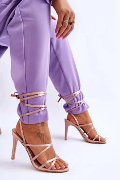 Damskie Wiązane Sandałki Na Szpilce Beżowe Meya