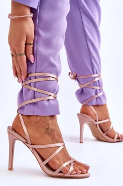 Damskie Wiązane Sandałki Na Szpilce Beżowe Meya