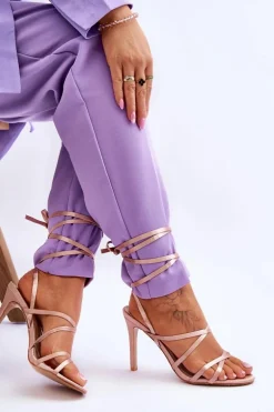 Damskie Wiązane Sandałki Na Szpilce Beżowe Meya