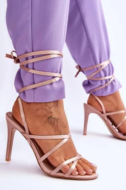 Damskie Wiązane Sandałki Na Szpilce Beżowe Meya