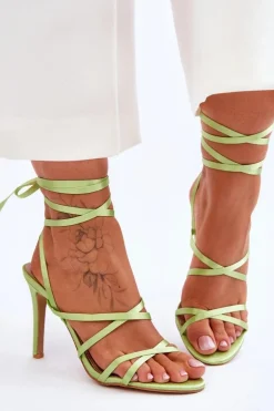 Damskie Wiązane Sandałki Na Szpilce Zielone Meya