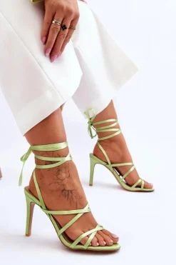 Damskie Wiązane Sandałki Na Szpilce Zielone Meya