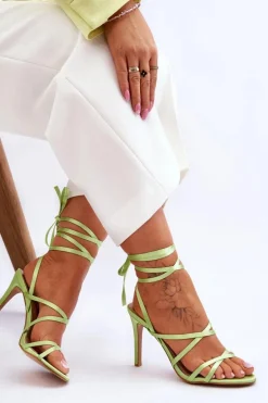 Damskie Wiązane Sandałki Na Szpilce Zielone Meya