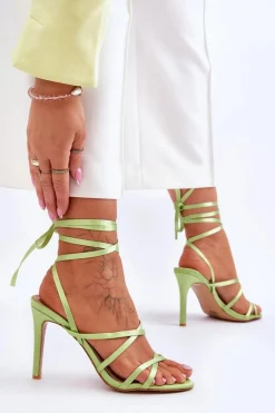Damskie Wiązane Sandałki Na Szpilce Zielone Meya