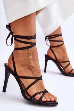 Damskie Wiązane Sandałki Na Szpilce Czarne Meya