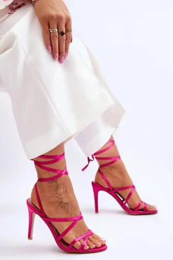 Damskie Wiązane Sandałki Na Szpilce Fuksja Meya