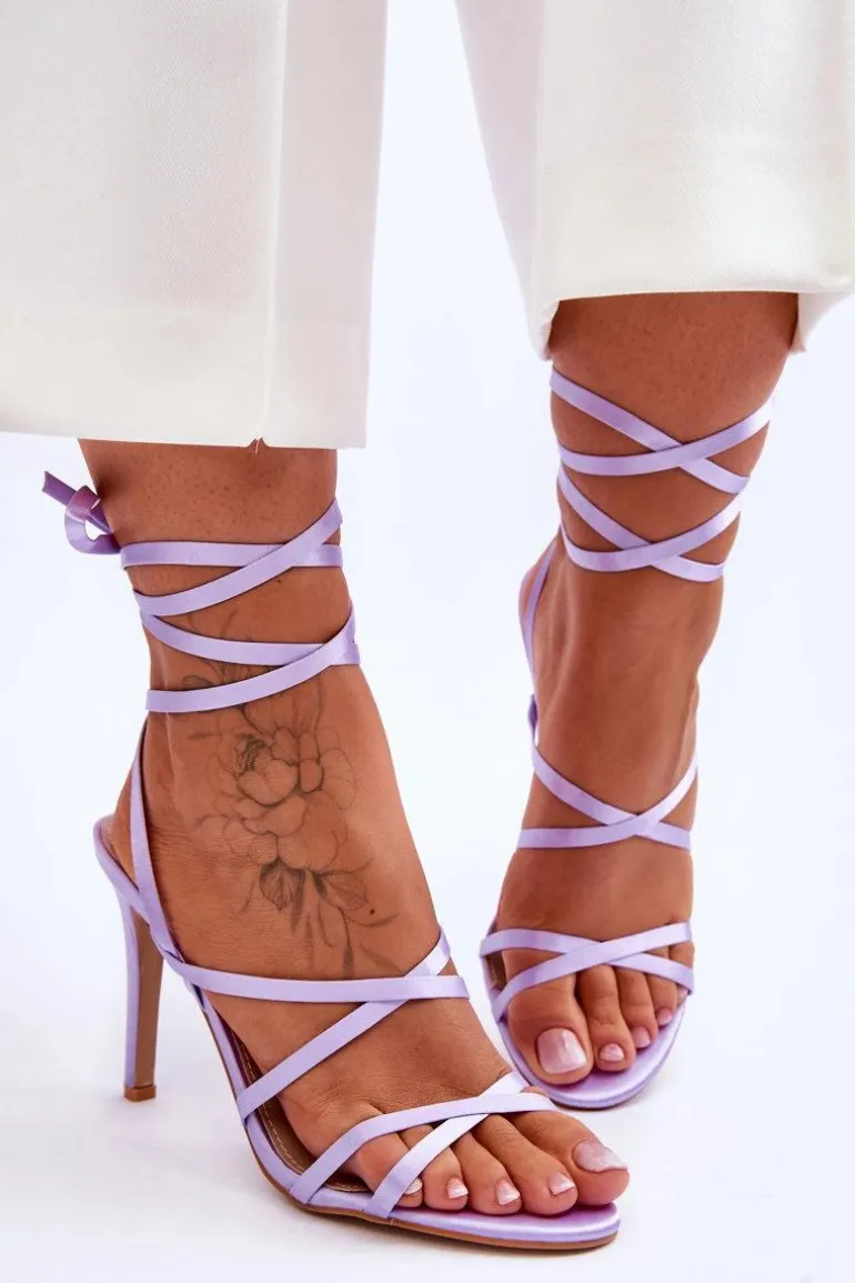 Damskie Wiązane Sandałki Na Szpilce Fioletowe Meya