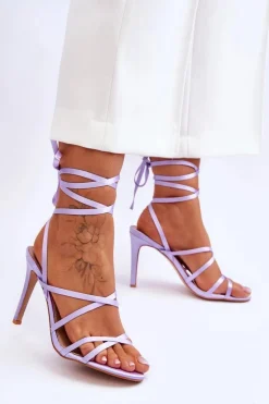 Damskie Wiązane Sandałki Na Szpilce Fioletowe Meya