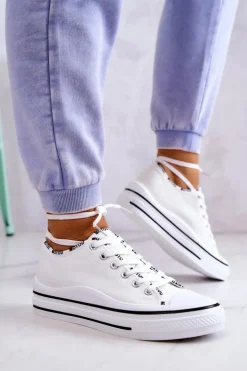 Damskie Wiązane Tenisówki Białe Menifee