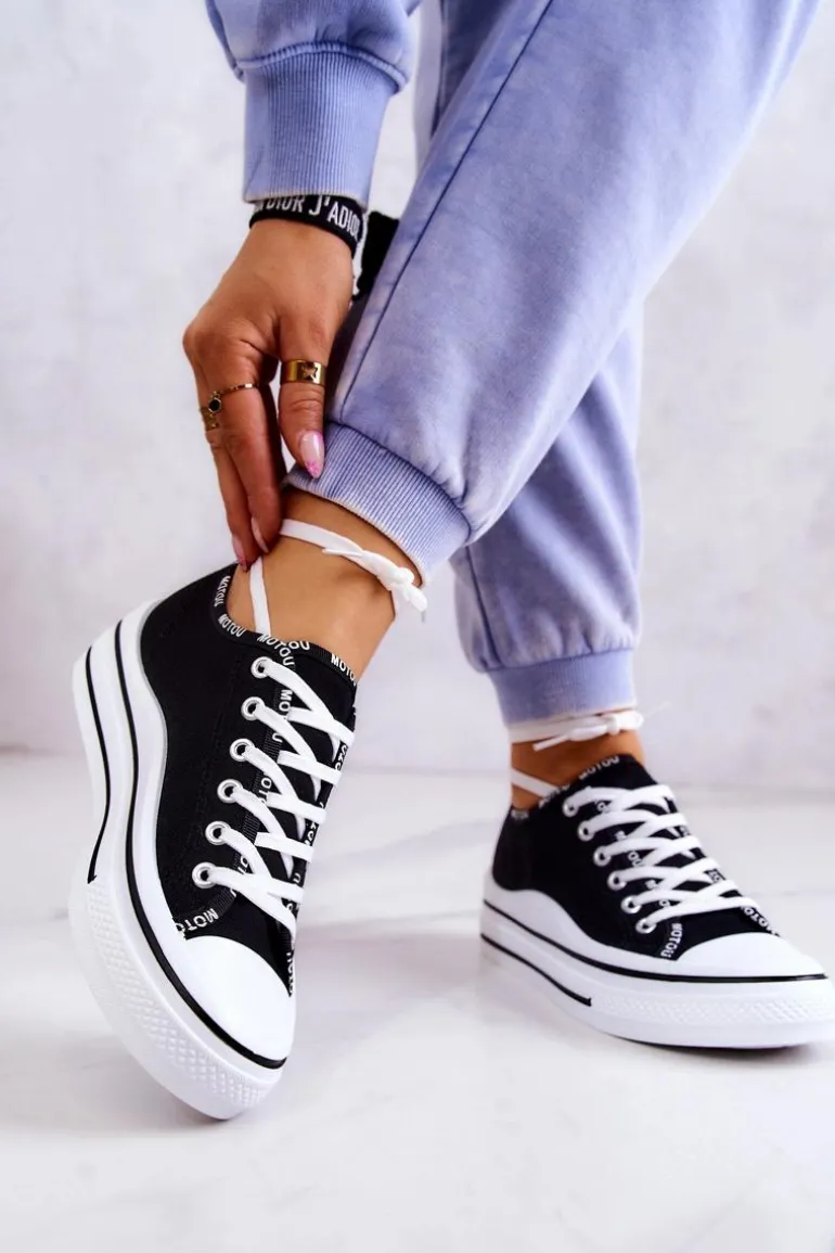 Damskie Wiązane Tenisówki Czarne Menifee