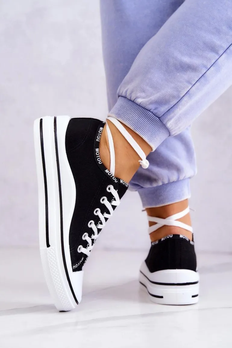 Damskie Wiązane Tenisówki Czarne Menifee