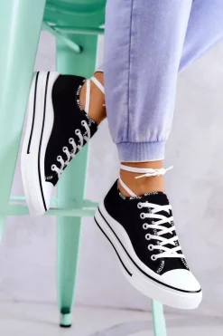 Damskie Wiązane Tenisówki Czarne Menifee