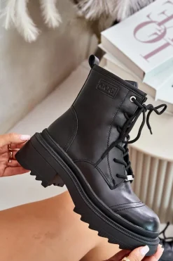 Damskie Workery Botki Ocieplane Ze Skóry Naturalnej Goe OO2N4115-W2 Czarne