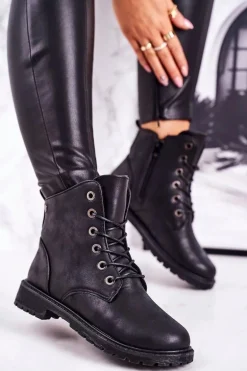 Damskie Workery Botki Ocieplane Futerkiem Czarne Mia