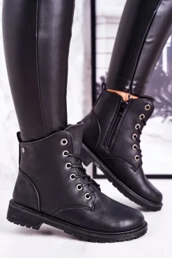 Damskie Workery Botki Ocieplane Futerkiem Czarne Mia