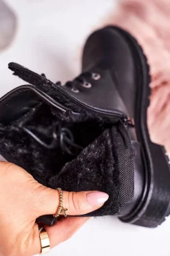 Damskie Workery Botki Ocieplane Futerkiem Czarne Mia