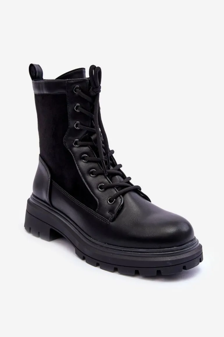 Damskie Workery Botki Skórzane Czarne Faustina