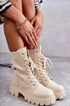 Damskie Workery Botki Ze Skarpetą Beżowe Abigail