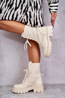 Damskie Workery Botki Ze Skarpetą Beżowe Abigail