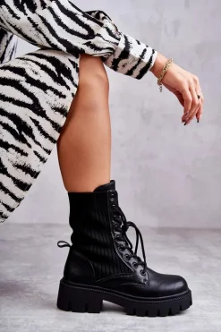 Damskie Workery Botki Ze Skarpetą Czarne Abigail