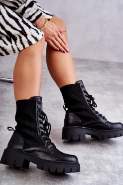 Damskie Workery Botki Ze Skarpetą Czarne Abigail