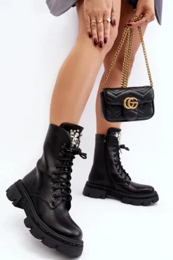 Damskie Workery Botki Ze Zdobieniem Czarne Ventora