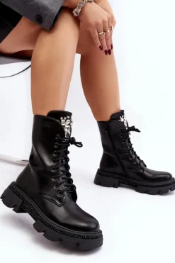 Damskie Workery Botki Ze Zdobieniem Czarne Ventora